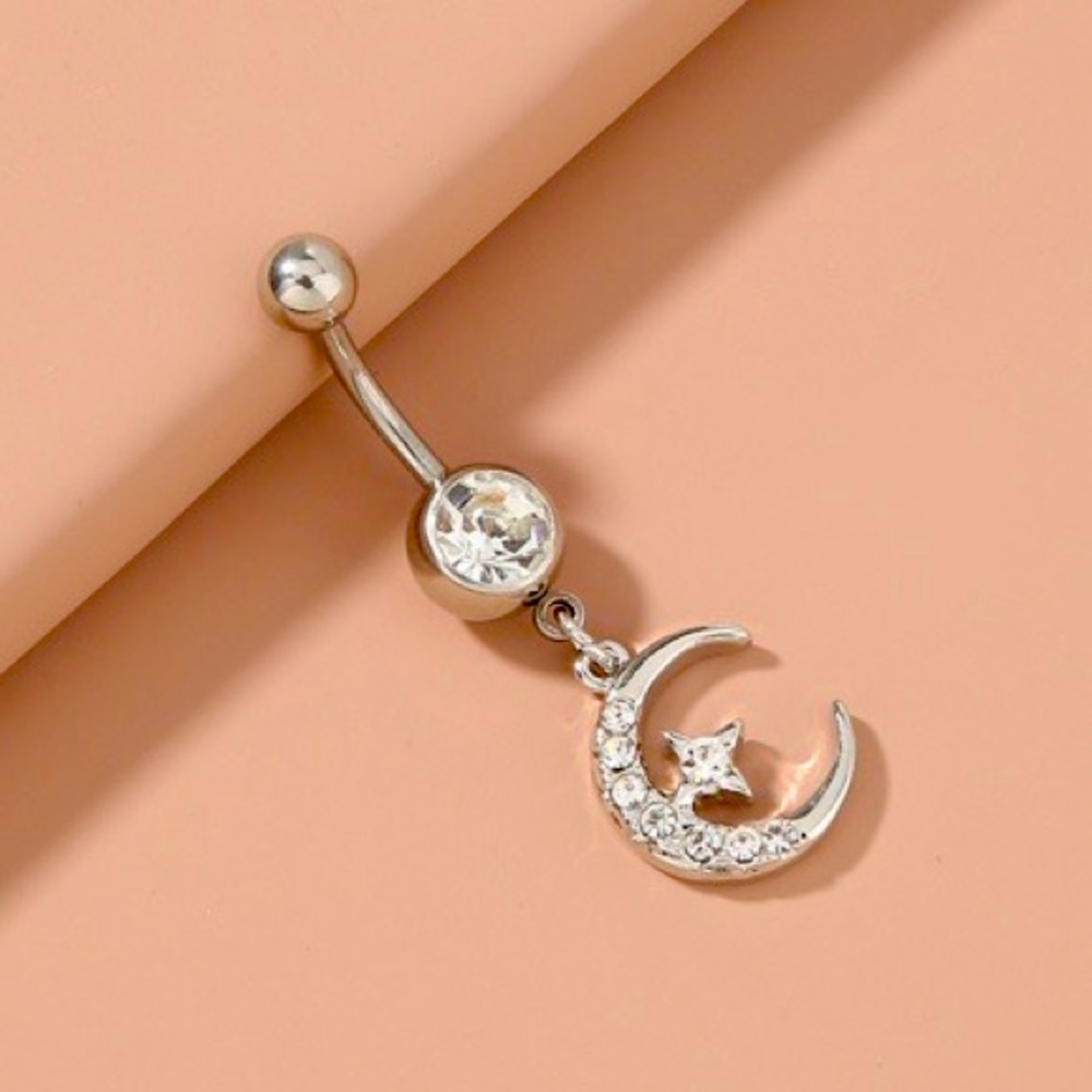 Crescent Moon Silver Belly Ring